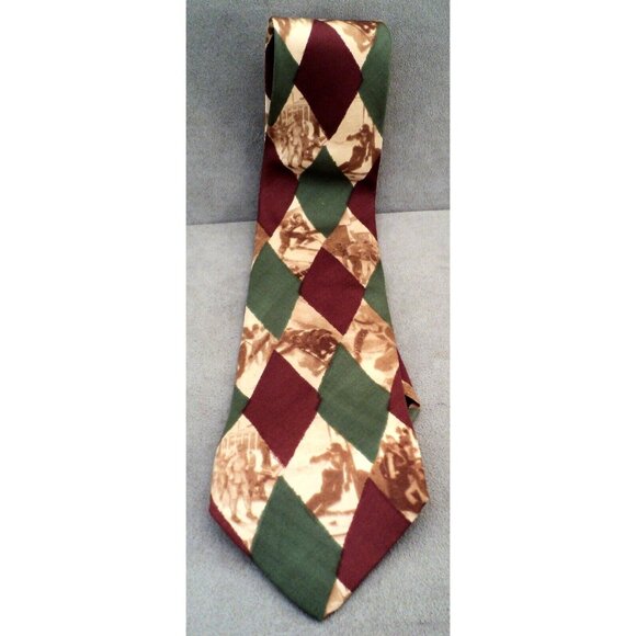 Winter Olympics HUGO BOSS Italian Silk TIE Burgundy Tan Green Brown 3.75" Wide - Picture 1 of 3